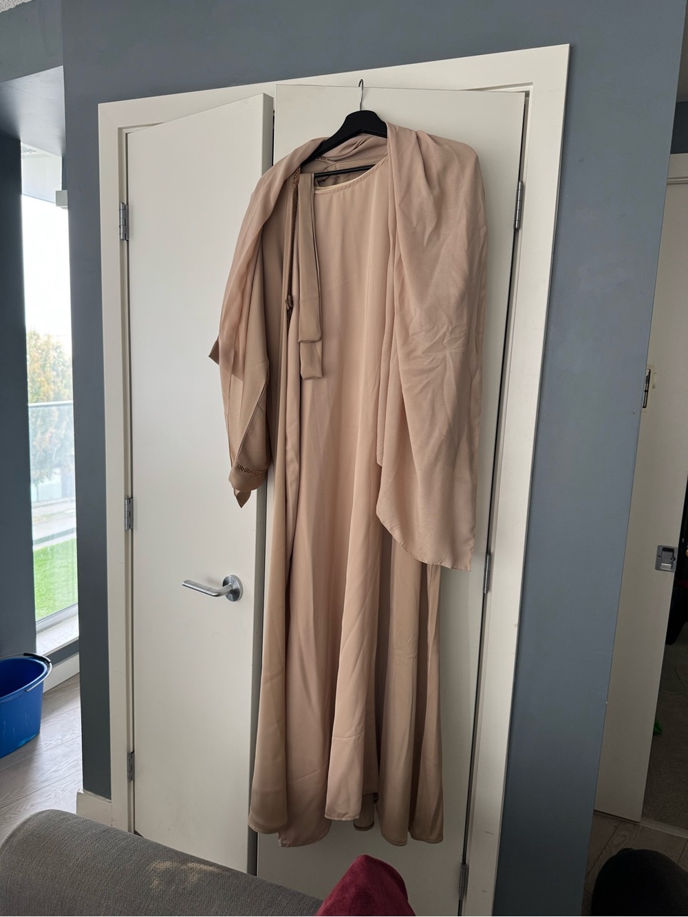 Flowing Cream 4-piece Maxi Dress with Draped Shawl and Beaded Details